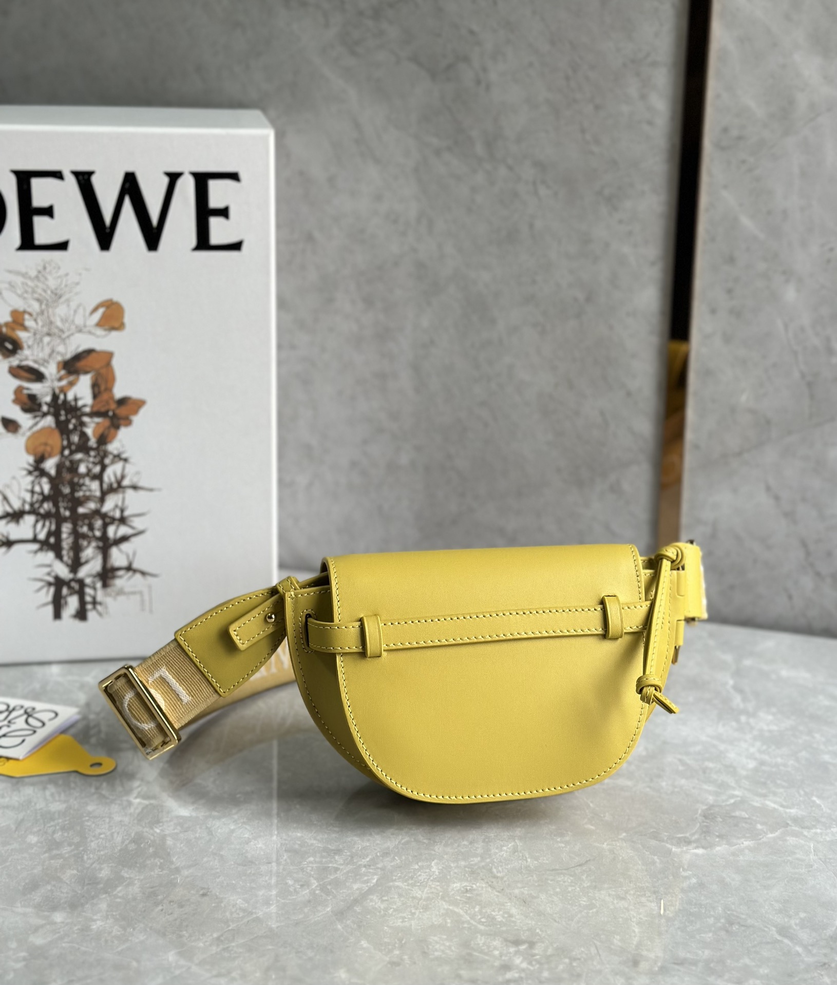 Loewe Mini Gate Dual Bag in Soft Calfskin and Jacquard Yellow